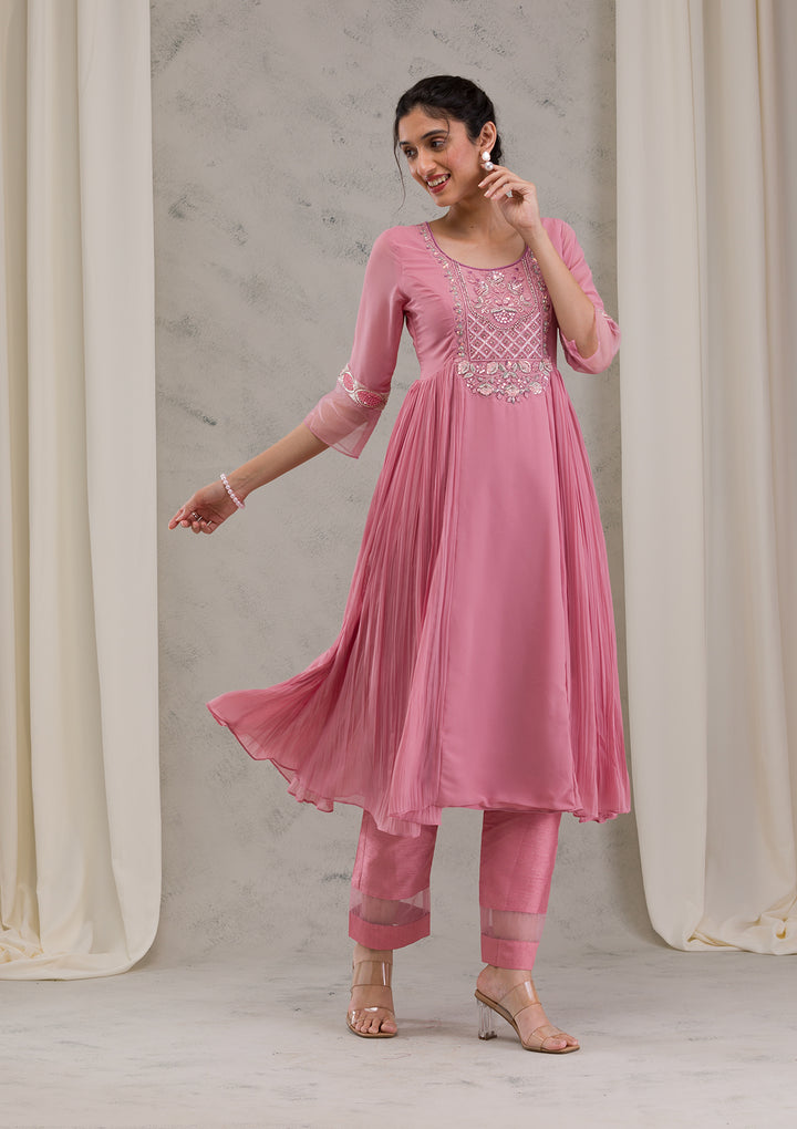 Onion Pink Cutdana Georgette Readymade Anarkali Suit