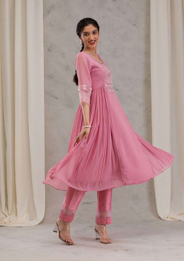 Onion Pink Cutdana Georgette Readymade Anarkali Suit