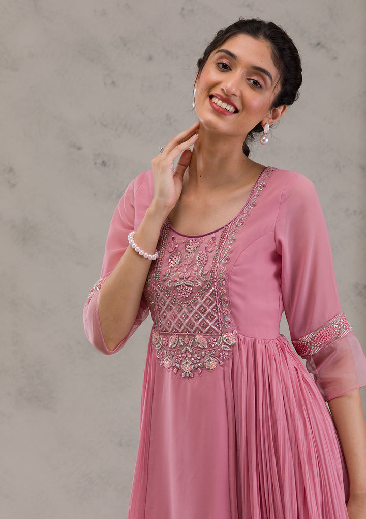Onion Pink Cutdana Georgette Readymade Anarkali Suit