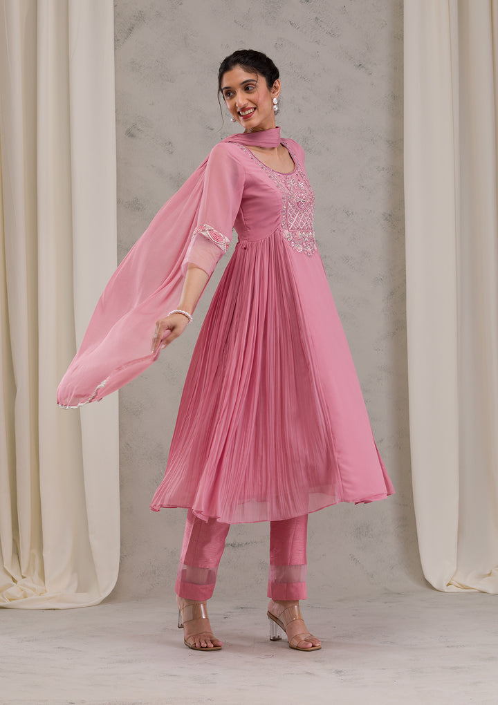 Onion Pink Cutdana Georgette Readymade Anarkali Suit