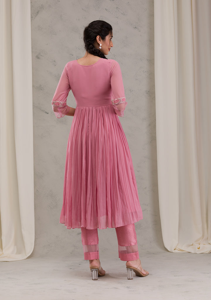 Onion Pink Cutdana Georgette Readymade Anarkali Suit