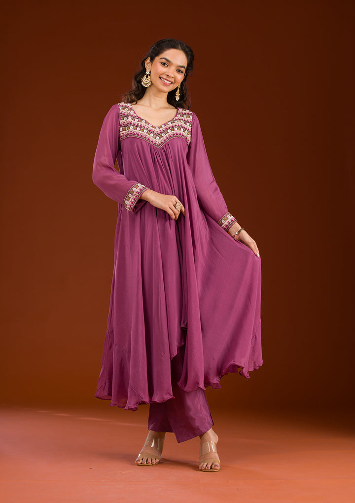 Onion Pink Cutdana Georgette Readymade Salwar Suit