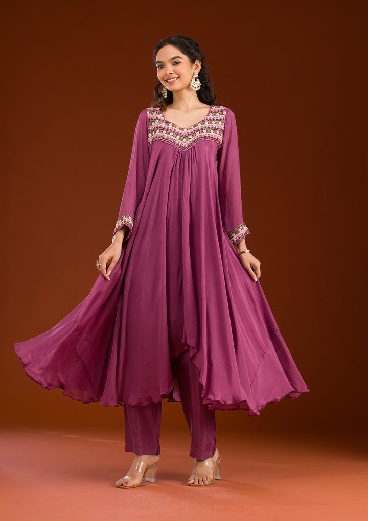Onion Pink Cutdana Georgette Readymade Salwar Suit
