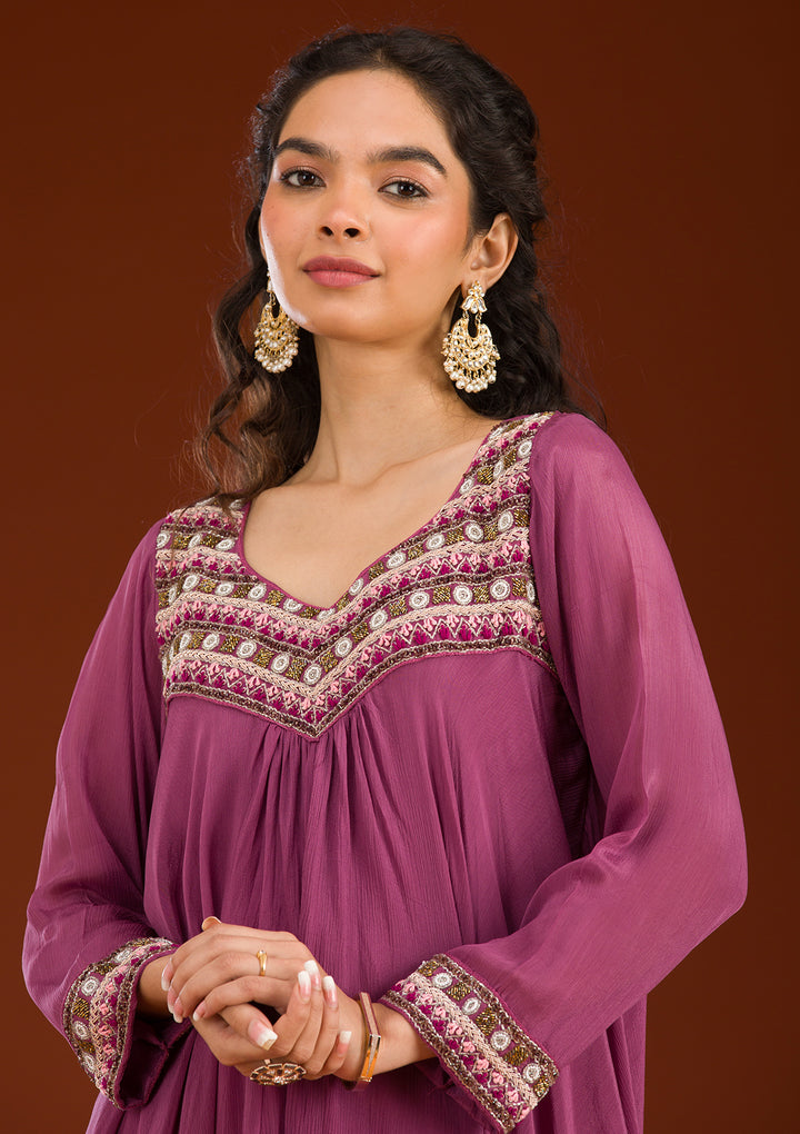 Onion Pink Cutdana Georgette Readymade Salwar Suit