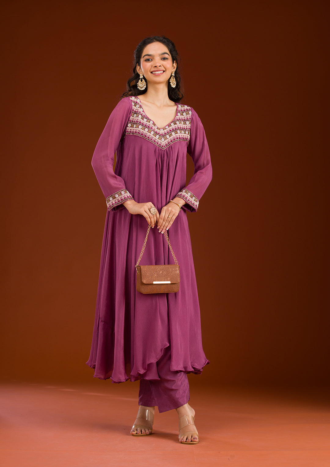 Onion Pink Cutdana Georgette Readymade Salwar Suit