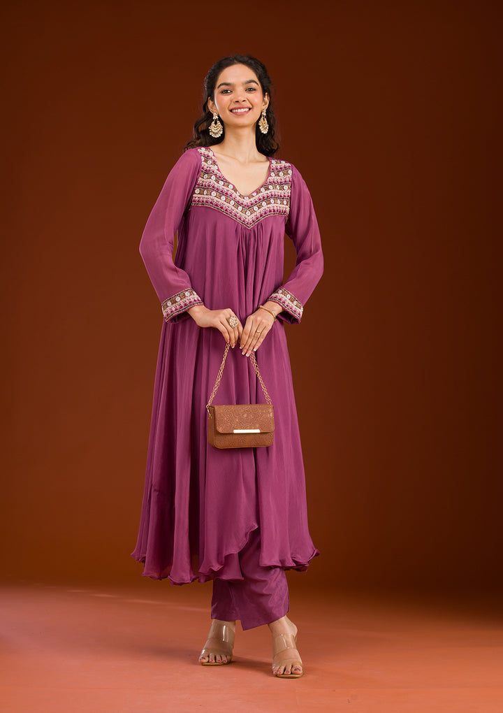 Onion Pink Cutdana Georgette Readymade Salwar Suit