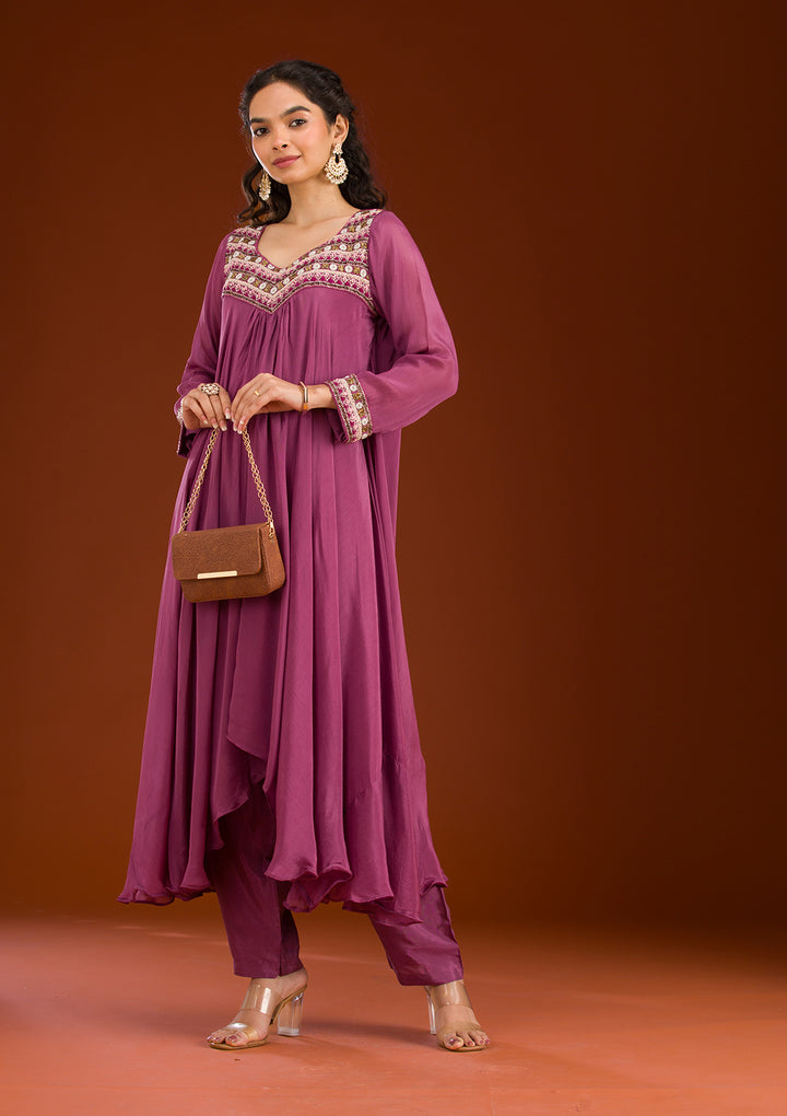 Onion Pink Cutdana Georgette Readymade Salwar Suit
