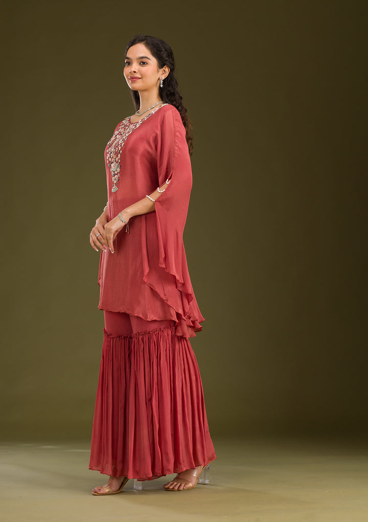 Onion Pink Cutdana Georgette Readymade Salwar Suit