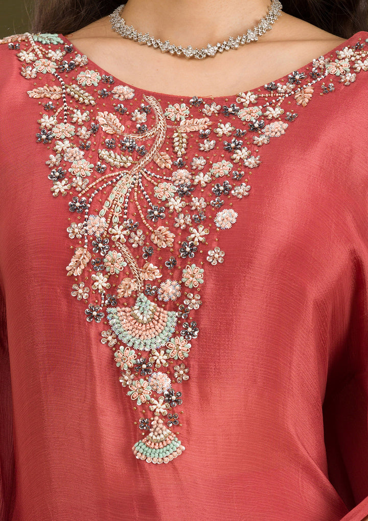 Onion Pink Cutdana Georgette Readymade Salwar Suit