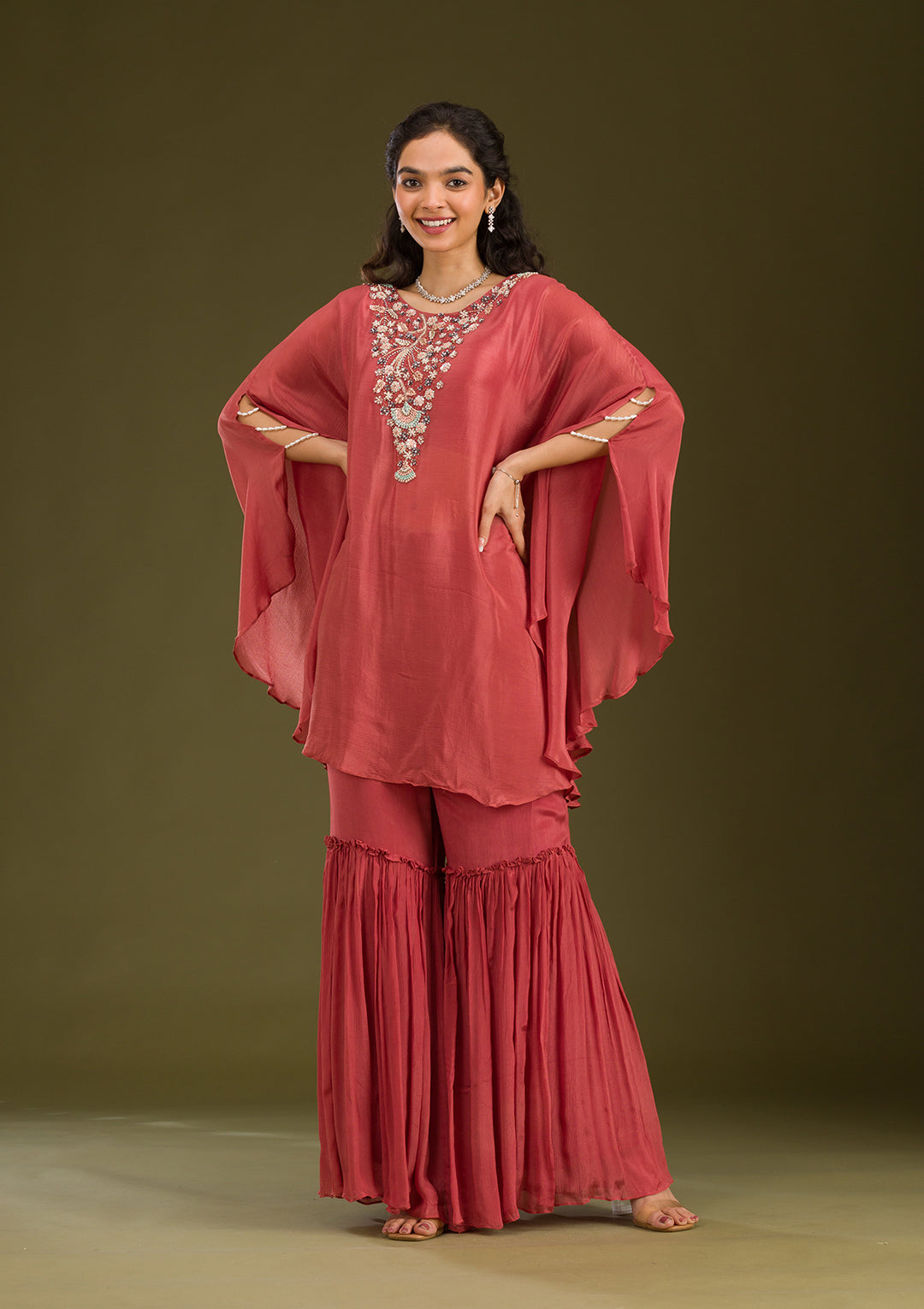 Onion Pink Cutdana Georgette Readymade Salwar Suit