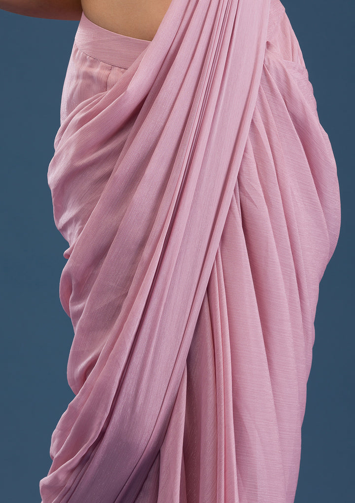 Onion Pink Cutdana Georgette Readymade Saree