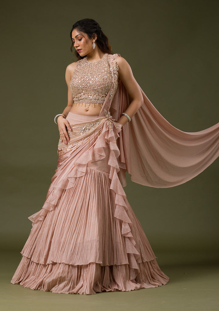 Onion Pink Cutdana Lycra Readymade Lehenga