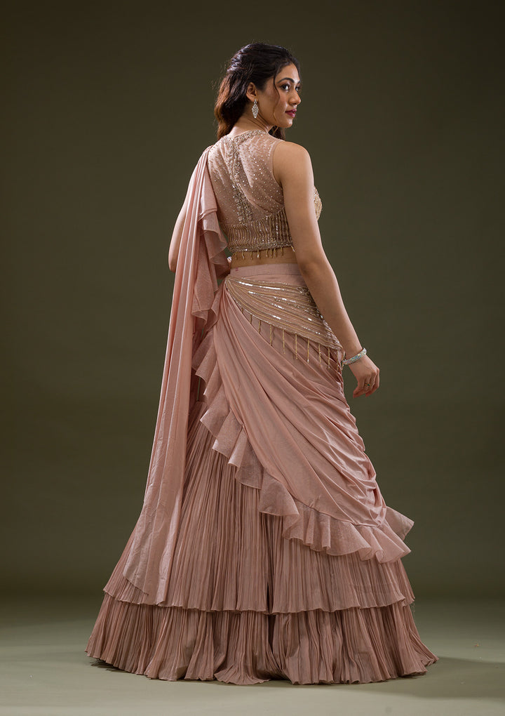 Onion Pink Cutdana Lycra Readymade Lehenga