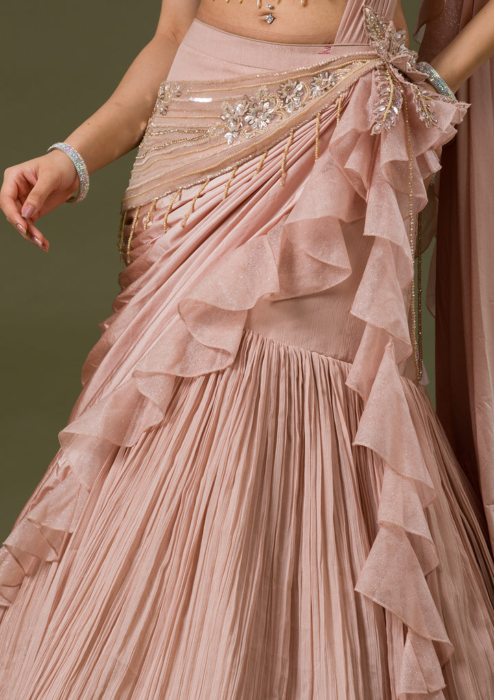 Onion Pink Cutdana Lycra Readymade Lehenga