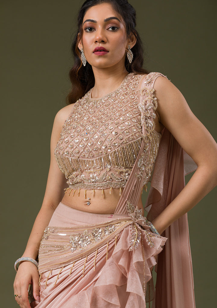Onion Pink Cutdana Lycra Readymade Lehenga