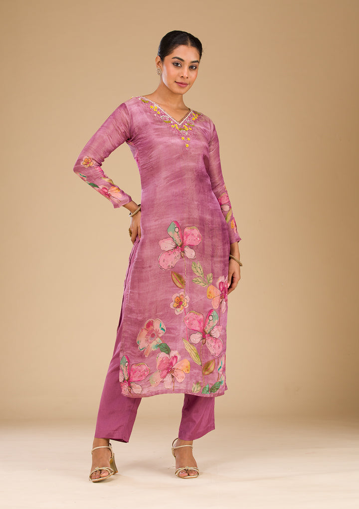 Onion Pink Cutdana Tissue Readymade Salwar Suit
