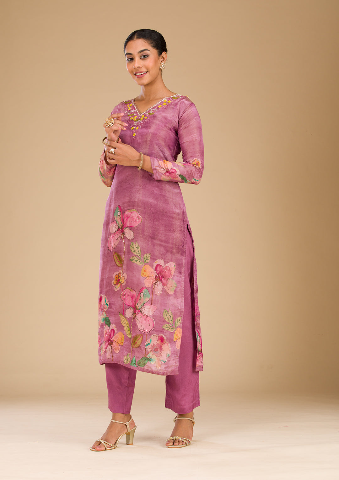 Onion Pink Cutdana Tissue Readymade Salwar Suit