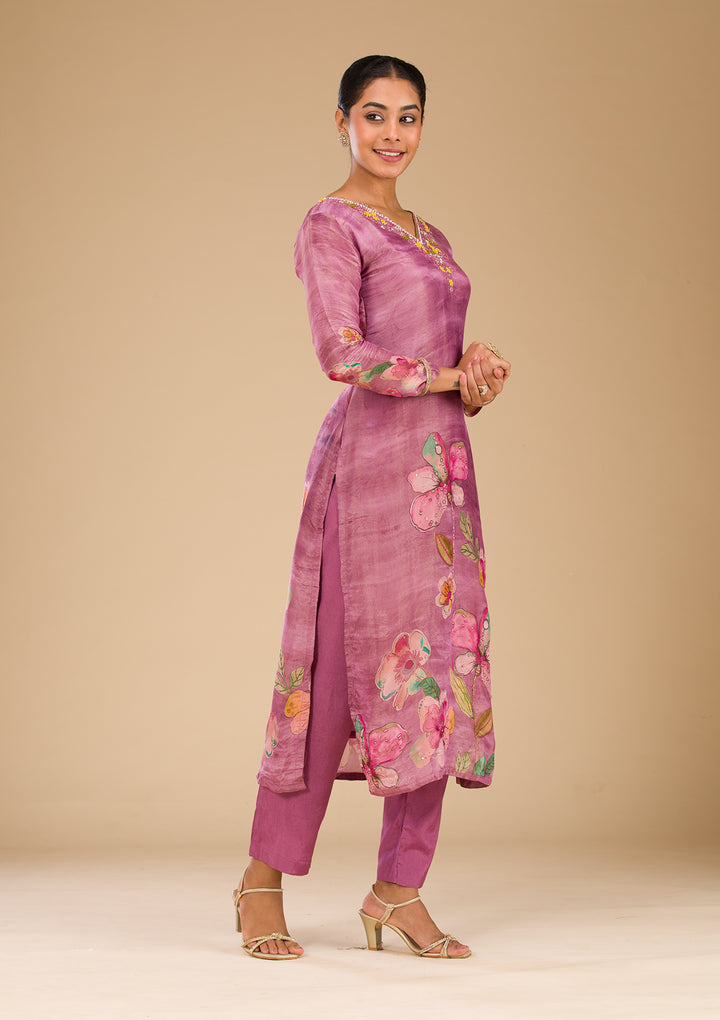 Onion Pink Cutdana Tissue Readymade Salwar Suit