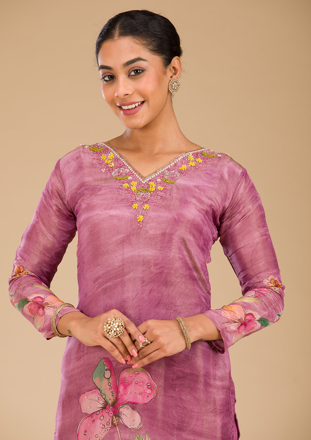 Onion Pink Cutdana Tissue Readymade Salwar Suit