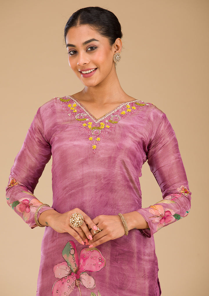 Onion Pink Cutdana Tissue Readymade Salwar Suit