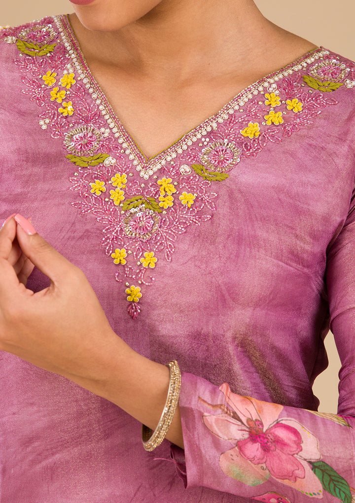 Onion Pink Cutdana Tissue Readymade Salwar Suit