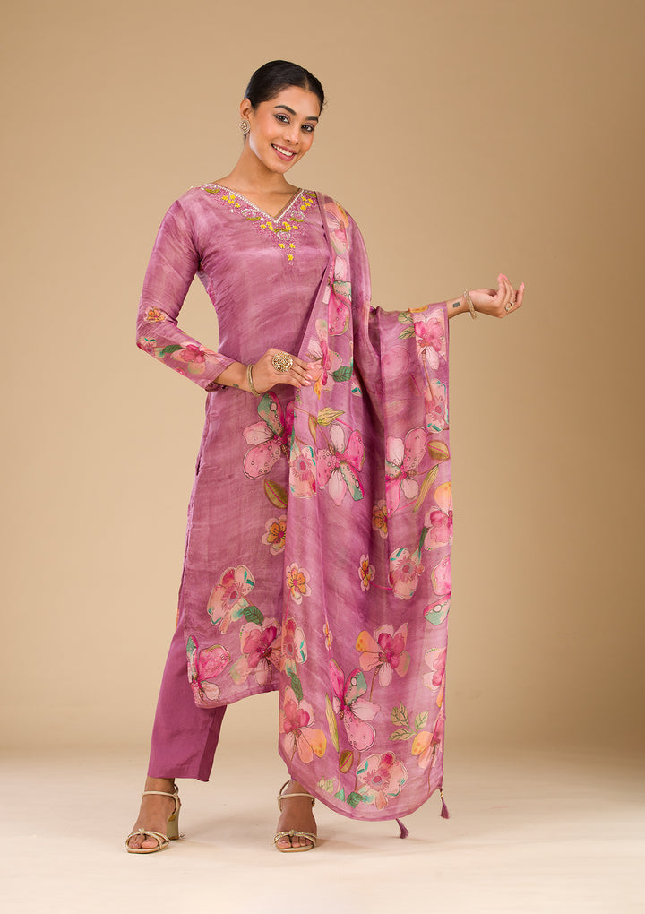Onion Pink Cutdana Tissue Readymade Salwar Suit