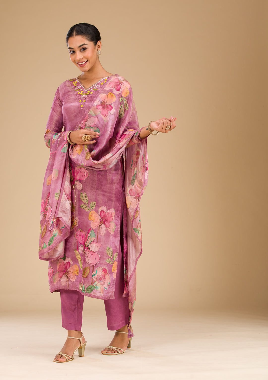 Onion Pink Cutdana Tissue Readymade Salwar Suit