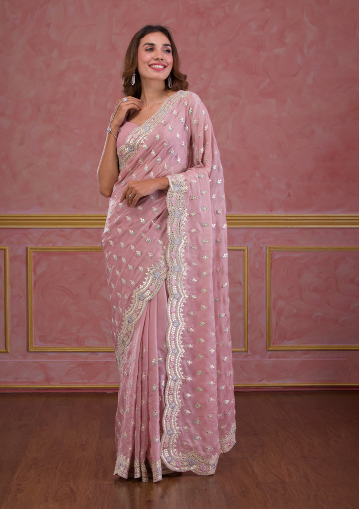 Onion Pink Gotapatti Organza Designer Saree