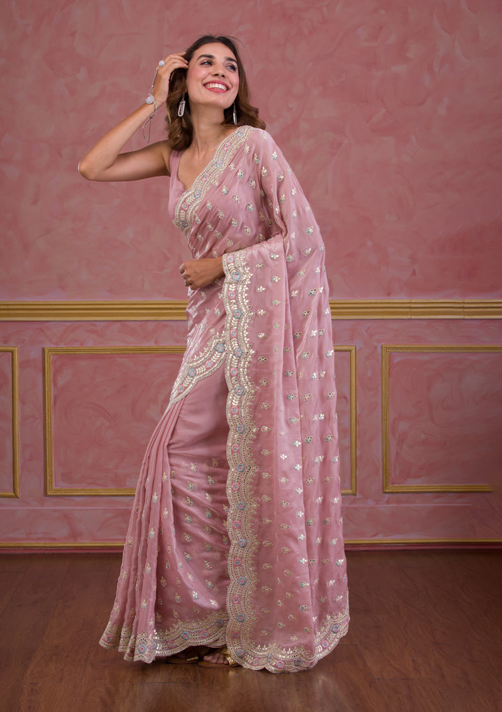 Onion Pink Gotapatti Organza Designer Saree