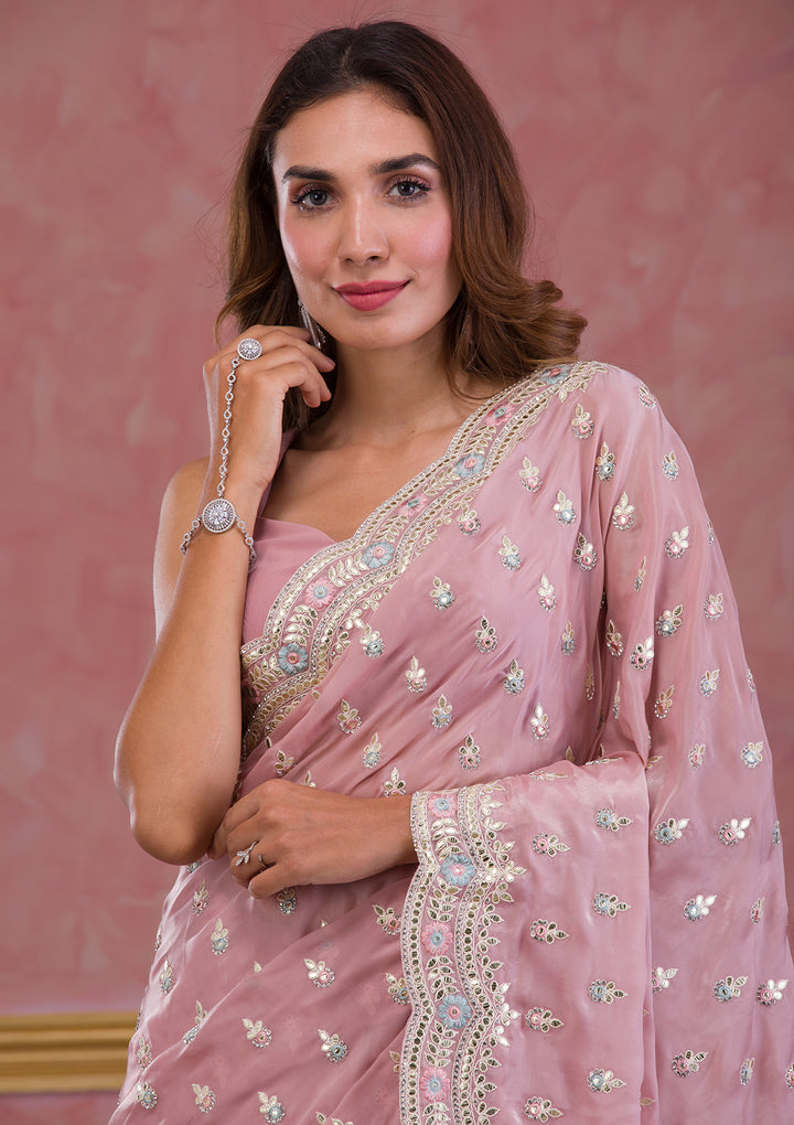 Onion Pink Gotapatti Organza Designer Saree