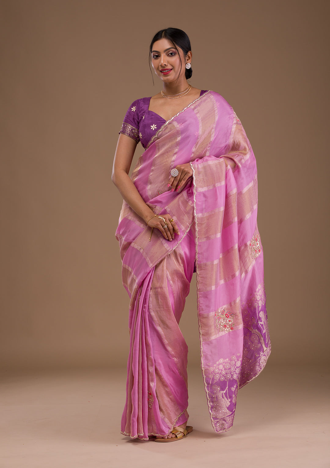 Onion Pink Gotapatti Tissue Saree