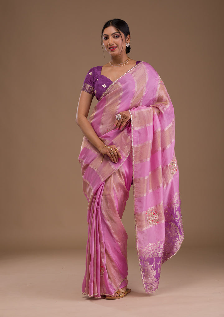 Onion Pink Gotapatti Tissue Saree