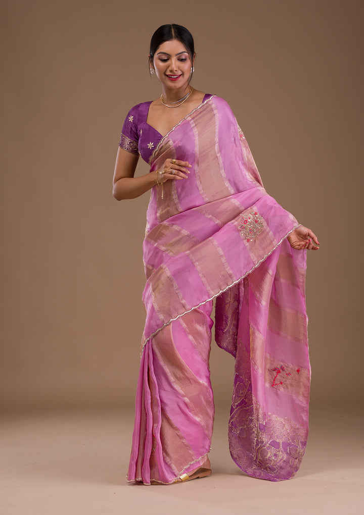 Onion Pink Gotapatti Tissue Saree
