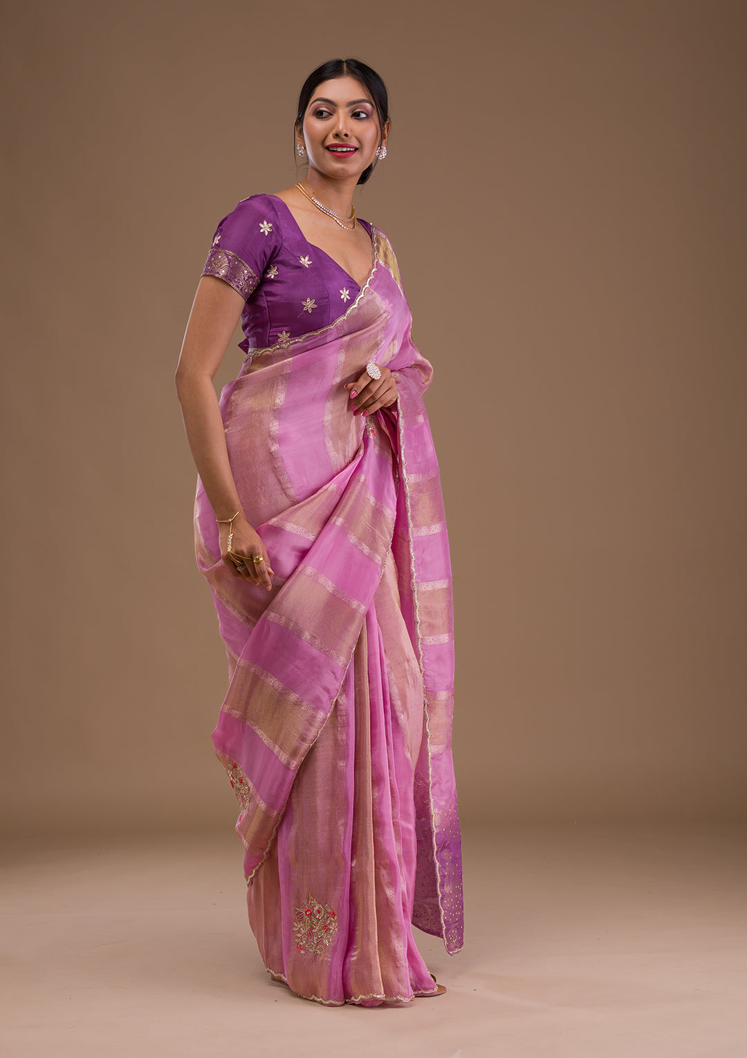 Onion Pink Gotapatti Tissue Saree