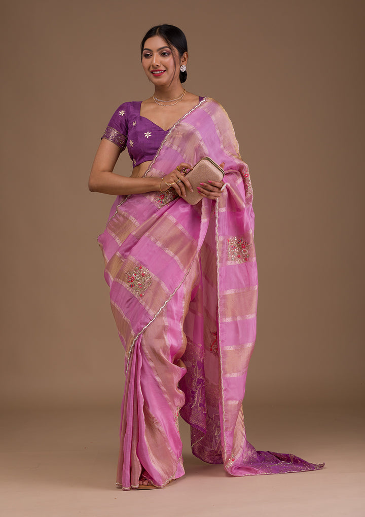 Onion Pink Gotapatti Tissue Saree