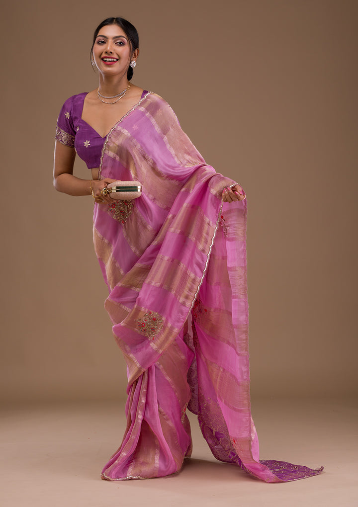 Onion Pink Gotapatti Tissue Saree