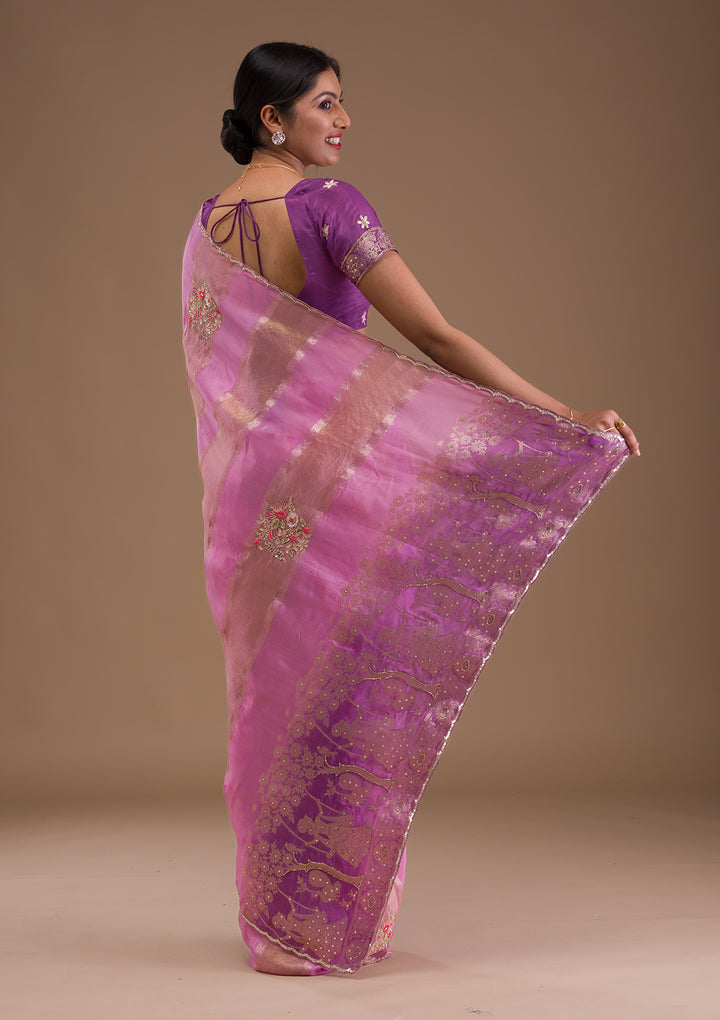 Onion Pink Gotapatti Tissue Saree