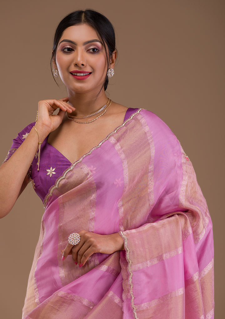 Onion Pink Gotapatti Tissue Saree