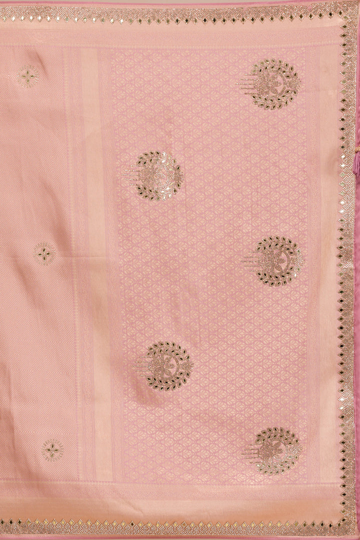 Onion Pink Mirrorwork Silk Saree