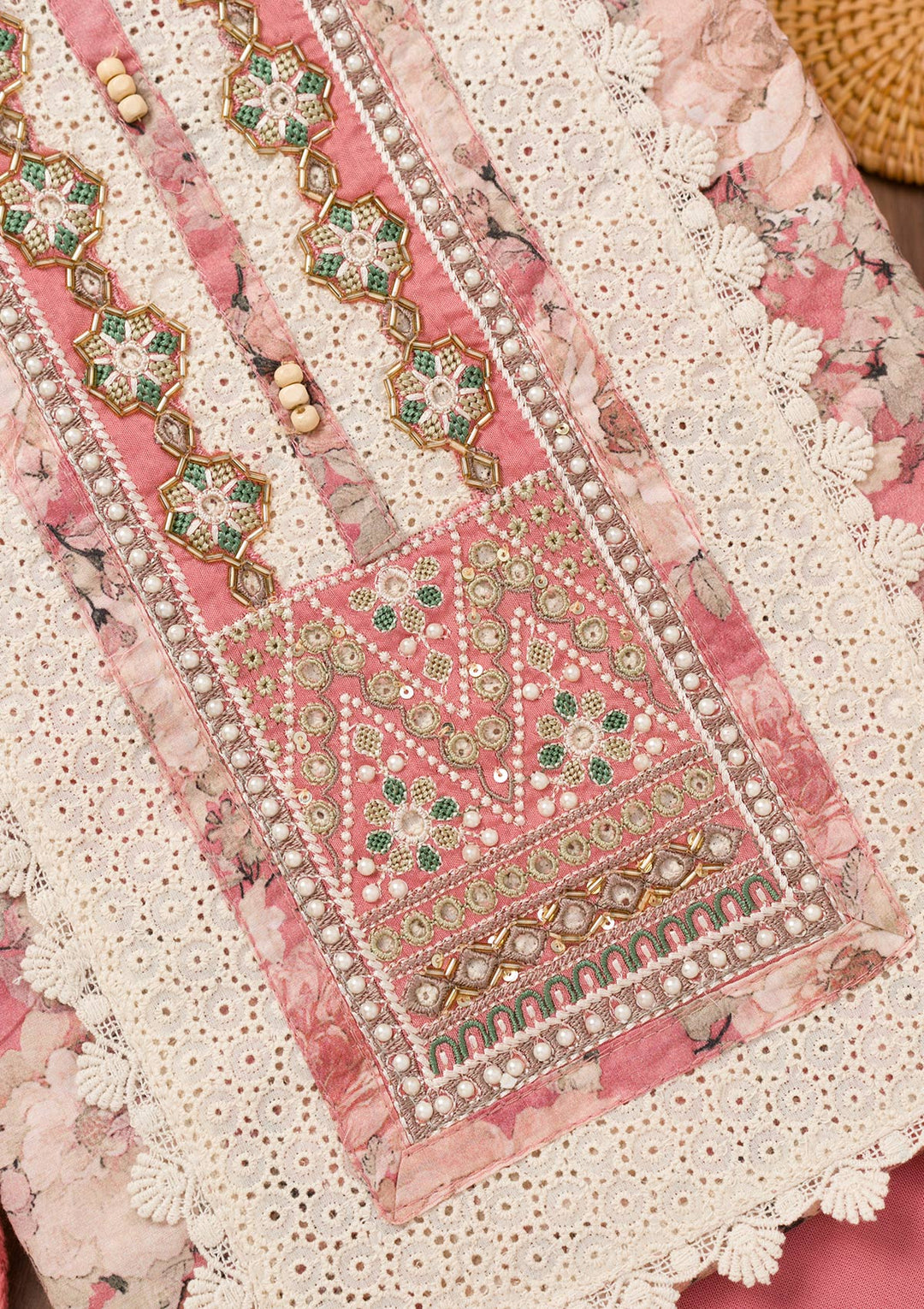 Onion Pink Printed Semi Crepe Unstitched Salwar Suit
