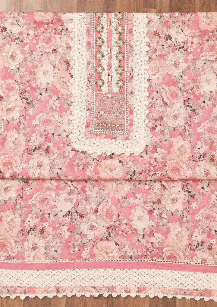 Onion Pink Printed Semi Crepe Unstitched Salwar Suit