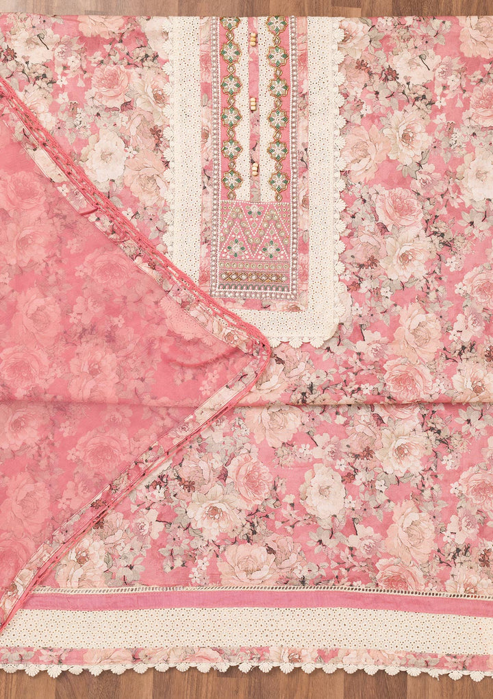 Onion Pink Printed Semi Crepe Unstitched Salwar Suit