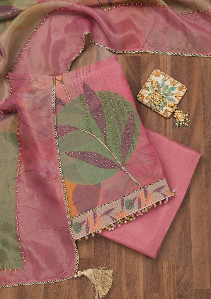 Onion Pink Printed Semi Crepe Unstitched Salwar Suit