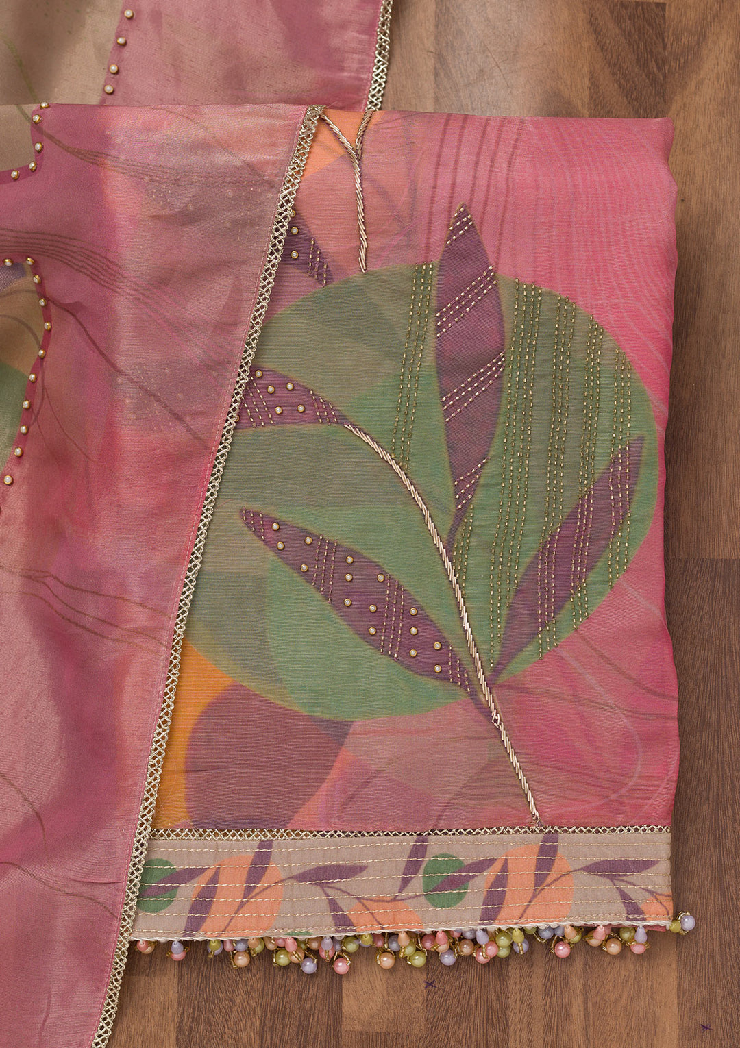 Onion Pink Printed Semi Crepe Unstitched Salwar Suit