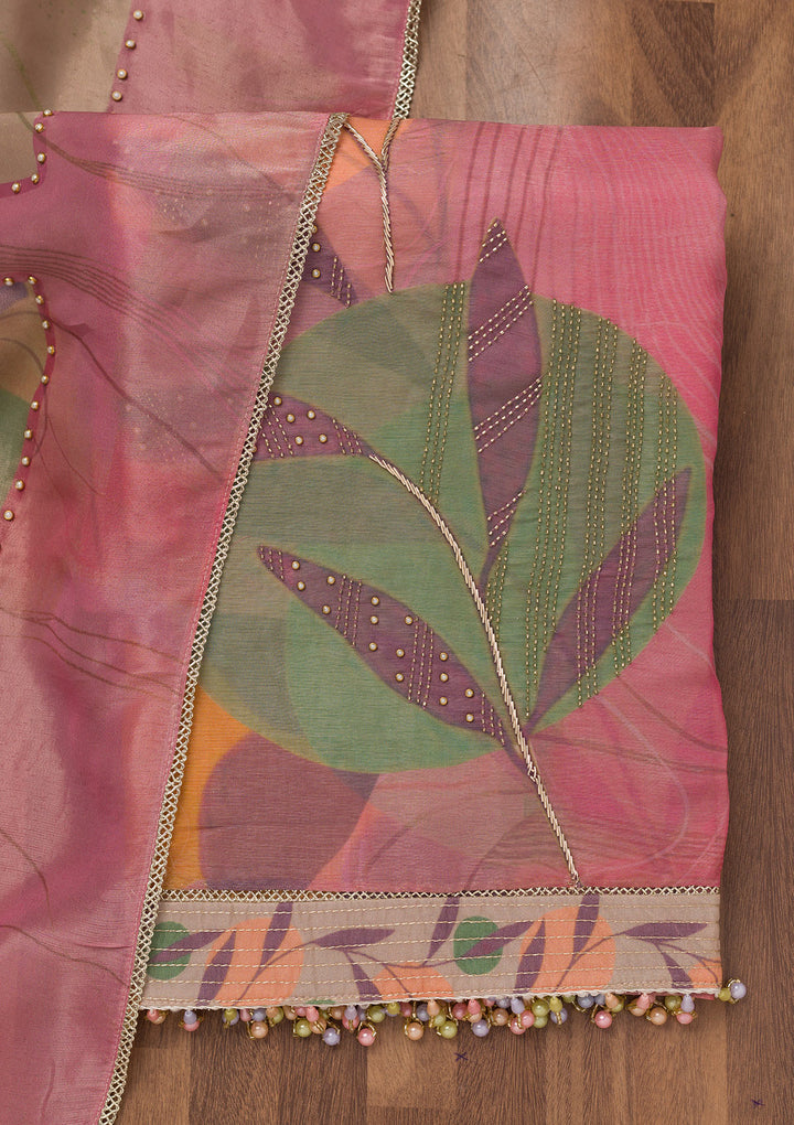 Onion Pink Printed Semi Crepe Unstitched Salwar Suit