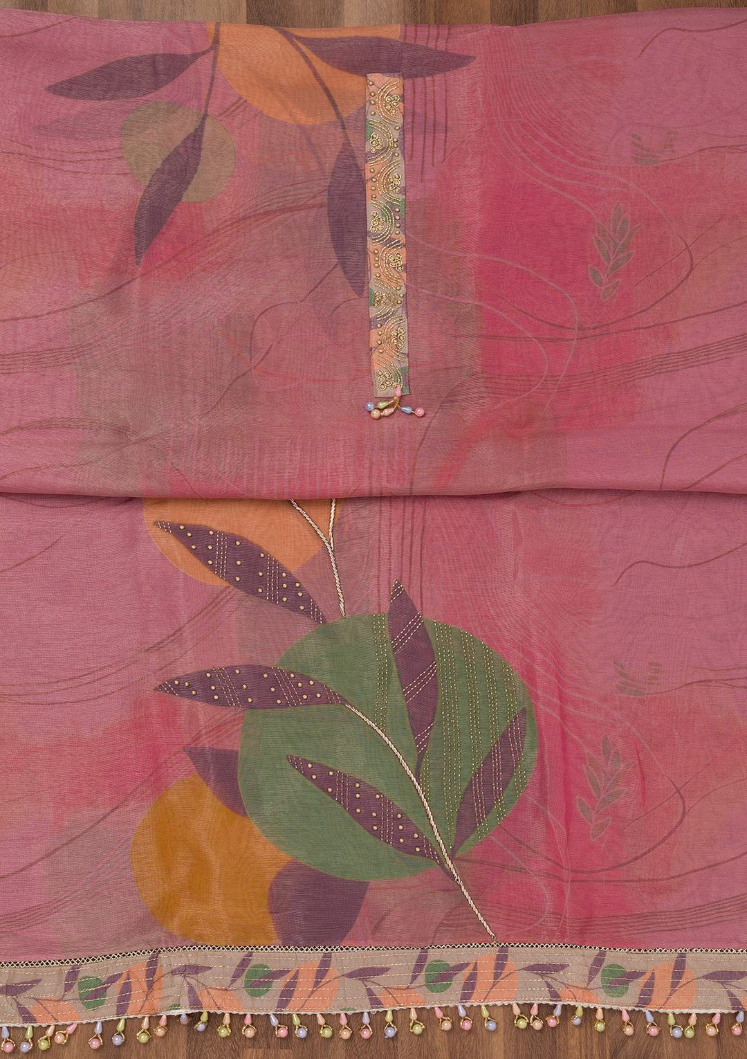 Onion Pink Printed Semi Crepe Unstitched Salwar Suit