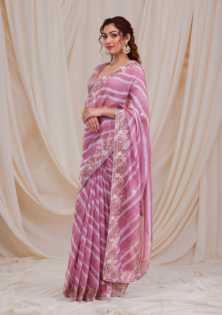 Onion Pink Lehriya Printed Semi Crepe Saree