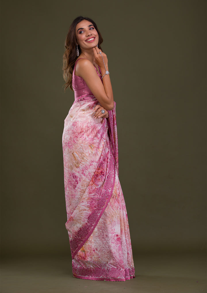 Onion Pink Printed Semi Crepe Saree
