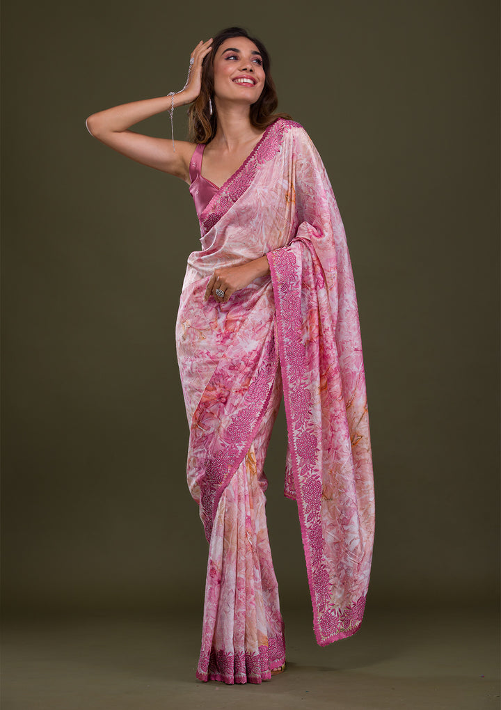 Onion Pink Printed Semi Crepe Saree