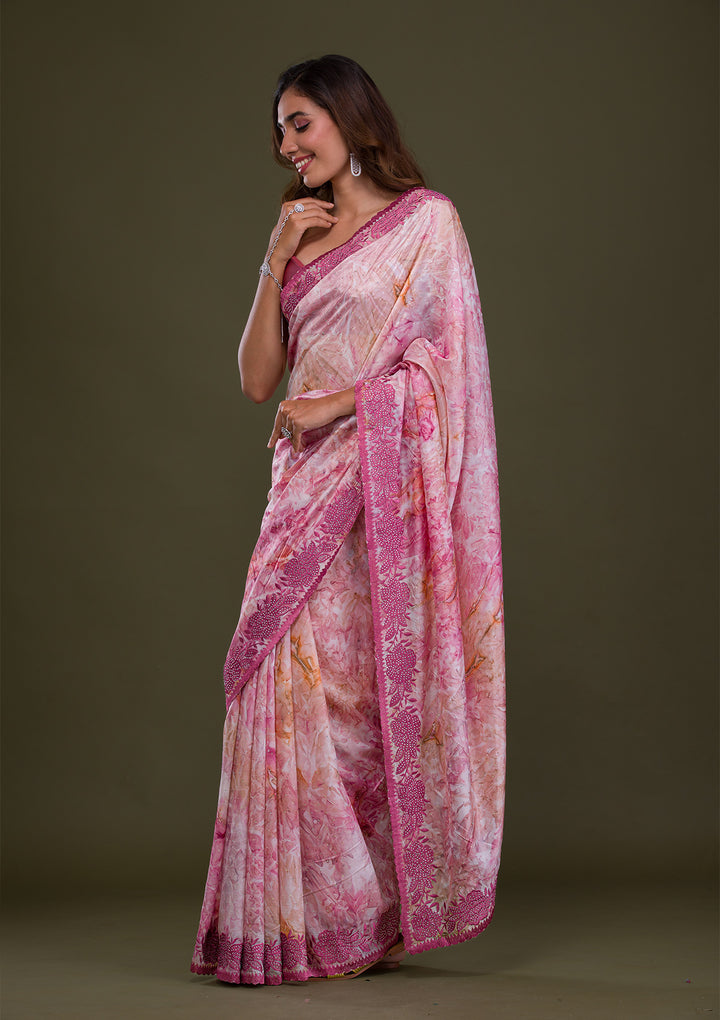 Onion Pink Printed Semi Crepe Saree
